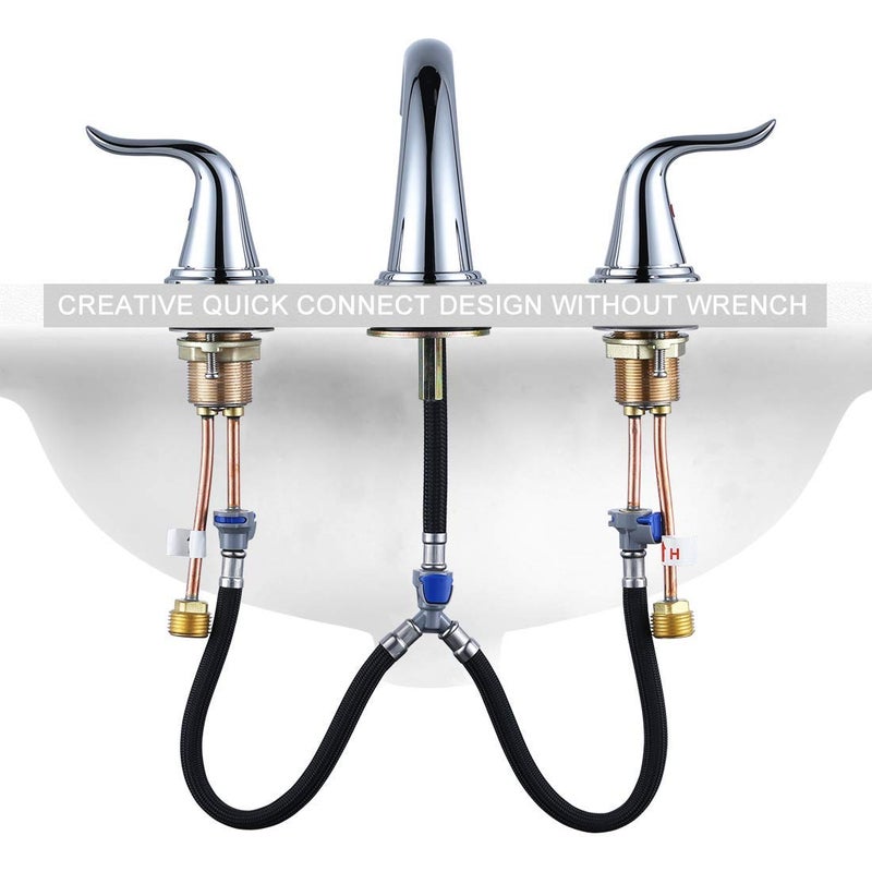 WOWOW 3 Hole Widespread Bathroom Faucet Chrome Bathroom Sink Faucets 2 Handle Bath Faucet 8 inch Vanity Faucet with Pop Up Drain Stopper Assembly Brass Mixer Taps for Bathroom Basin - Image 4